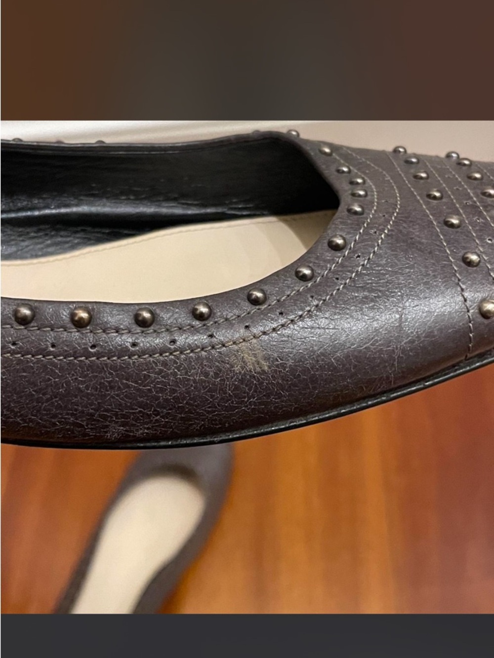 Prada Dark Brown Studded Leather Ballet Flats - Picture 4 of 5
